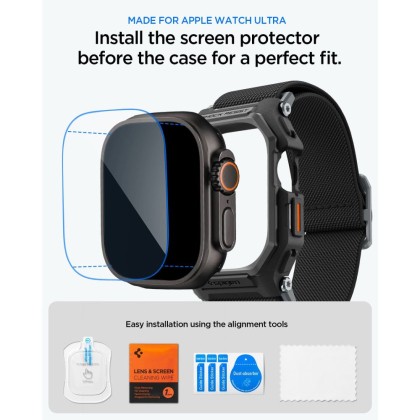 SPIGEN LITE FIT PRO & TEMPERED GLASS APPLE WATCH ULTRA 1 / 2 / 3 (49 MM) MATTE BLACK