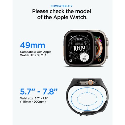 SPIGEN LIQUID AIR PRO & TEMPERED GLASS APPLE WATCH ULTRA 1 / 2 / 3 (49 MM) BLACK