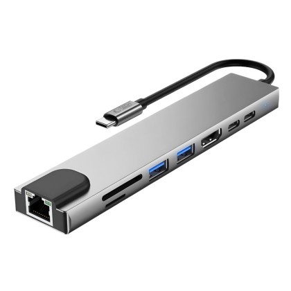 TECH-PROTECT HB09 HUB ADAPTER 8IN1 TYPE-C + USB-A3.0 + USB-C3.0 + HDMI 4K 60HZ + SD/TF + PD100W + RJ45 1000MB/S SPACE GREY