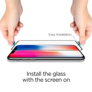 Висококачествен стъклен протектор за iPhone X / XS от Spigen Glass FC - с черна рамка