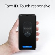 Висококачествен стъклен протектор за iPhone X / XS от Spigen Glass FC - с черна рамка