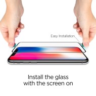 Висококачествен стъклен протектор за iPhone X / XS от Spigen Glass FC - с черна рамка