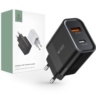 Универсално мрежово зарядно с 2 порта за iOS и Android 30W / QC 3.0 от Tech Protect - Черно
