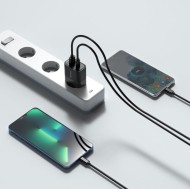 Универсално мрежово зарядно с 2 порта за iOS и Android 30W / QC 3.0 от Tech Protect - Черно