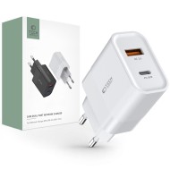 Универсално мрежово зарядно с 2 порта за iOS и Android 30W / QC 3.0 от Tech Protect - Бяло 