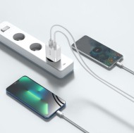 Универсално мрежово зарядно с 2 порта за iOS и Android 30W / QC 3.0 от Tech Protect - Бяло 