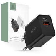Мрежово зарядно устройство с 2 порта от Tech-Protect NC30W Power Delivery и Quick Charge 3.0 - Черно