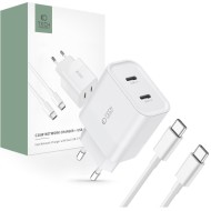 Стенно зарядно с два порта и кабел USB-C / USB-C 20W от Tech Protect C20W - Бяло