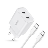 Стенно зарядно с два порта и кабел USB-C / USB-C 20W от Tech Protect C20W - Бяло