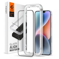 Стъклен протектор за iPhone 13 / 13 Pro / 14 / 16e от Spigen ALM Glas.TR Slim - Черен