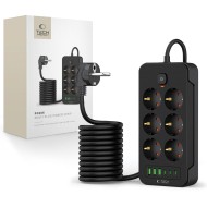 Многофункционален захранващ разклонител с 6 порта и 200 см. кабел от Tech Protect PCL4x6 - Черен