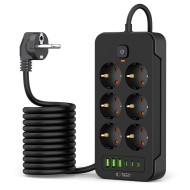 Многофункционален захранващ разклонител с 6 порта и 200 см. кабел от Tech Protect PCL4x6 - Черен