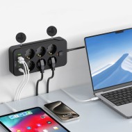 Многофункционален захранващ разклонител с 6 порта и 200 см. кабел от Tech Protect PCL4x6 - Черен