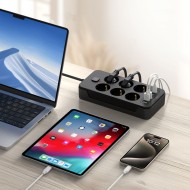 Многофункционален захранващ разклонител с 6 порта и 200 см. кабел от Tech Protect PCL4x6 - Черен