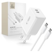 Зарядно за IOS и Android с GaN и PD 45W от Tech-Protect NC45W-GAN + Кабел USB-C - Бялo