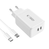 Зарядно за IOS и Android с GaN и PD 45W от Tech-Protect NC45W-GAN + Кабел USB-C - Бялo