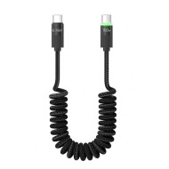 Пружинен кабел USB-C / USB-C 5A и PD100W 180см. oт Tech Protect UB20T - Черен