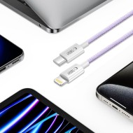 Кабел за зареждане 200см с USB-C / LIghtning и PD 27W / 3A от Tech-Protect Ultraboost Lite - Mauve