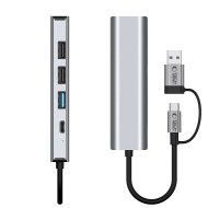 TECH-PROTECT HB03 HUB ADAPTER 5IN1 TYPE-C + USB2.0 + USB3.0 + RJ45 SPACE GREY