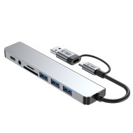 TECH-PROTECT HB06 HUB ADAPTER 8IN1 TYPE-C + USB2.0 + USB3.0 + SD/TF + AV3.5 SPACE GREY