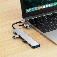 TECH-PROTECT HB06 HUB ADAPTER 8IN1 TYPE-C + USB2.0 + USB3.0 + SD/TF + AV3.5 SPACE GREY