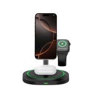 Зарядна станция 3 в 1 с MagSafe 15W за iPhone, AirPods и Apple Watch от Tech-Protect QI15W-A46 - Черна