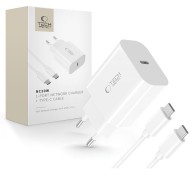 Бързо зарядно с кабел 2x Type C NC20W от Tech-Protect PD20W 1-Port- White