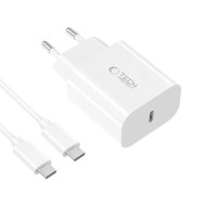 Бързо зарядно с кабел 2x Type C NC20W от Tech-Protect PD20W 1-Port- White