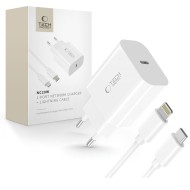 Комплект зарядно и кабел с Lightning за IOS от Tech-Protect NC20W - Бяло