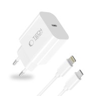 Комплект зарядно и кабел с Lightning за IOS от Tech-Protect NC20W - Бяло