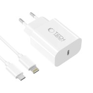 Комплект зарядно и кабел с Lightning за IOS от Tech-Protect NC20W - Бяло