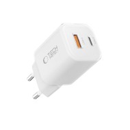 Мрежово зарядно устройство с 2 порта от Tech-Protect NC 33W Power Delivery и Quick Charge 3.0 - Бяло