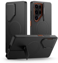 Удароустойчив кейс с MagSafe и капак на камерата за Samsung Galaxy S25 Ultra от Tech Protect Kevlar Aura - Черен / Оранжев