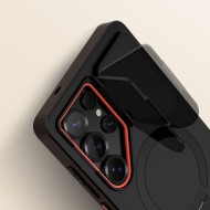 Удароустойчив кейс с MagSafe и капак на камерата за Samsung Galaxy S25 Ultra от Tech Protect Kevlar Aura - Черен / Оранжев