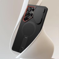 Удароустойчив кейс с MagSafe и капак на камерата за Samsung Galaxy S25 Ultra от Tech Protect Kevlar Aura - Черен / Оранжев