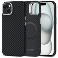 Карбонов кейс за iPhone 15 от Tech-Protect Ion Carbon - Black/Silver