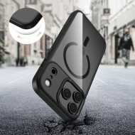 Твърд кейс с MagSafe пръстен за iPhone 17 Pro Max от Tech-Protect MagMat - Black / Clear