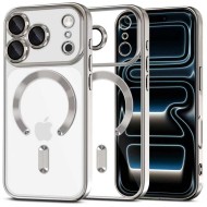 Твърд кейс с MagSafe и протектор за камерата на iPhone 17 Pro от Tech-Protect MagFlex - Shiny Silver