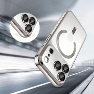 Твърд кейс с MagSafe и протектор за камерата на iPhone 17 Pro от Tech-Protect MagFlex - Shiny Silver
