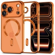 Твърд кейс с MagSafe и протектор за камерата на iPhone 17 Pro от Tech-Protect MagFlex - Shiny Cosmic Orange