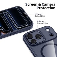 Твърд кейс с MagSafe пръстен за iPhone 17 Pro Max от Tech-Protect MagMat - Deep Blue / Clear