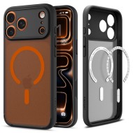 Удароустойчив кейс с MagSafe пръстен за iPhone 17 Pro Max от Spigen Ultra Hybrid Mag - Frost Black / Orange