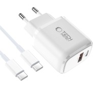TECH-PROTECT NCA45W-GAN 2-PORT NETWORK CHARGER PD 45W / QC3.0 + TYPE-C CABLE WHITE