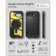 Удароустойчив, твърд кейс с MagSafe за Google Pixel 10A от Spigen Tough Armor Mag - Black