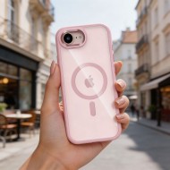 Твърд кейс с MagSafe пръстен за iPhone 16e / 17e от Tech-Protect MagMat - Soft Pink / Clear