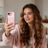 Твърд кейс с MagSafe пръстен за iPhone 16e / 17e от Tech-Protect MagMat - Soft Pink / Clear