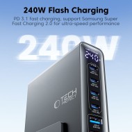 TECH-PROTECT DC240W-GAN 6-PORT DESKTOP CHARGER PD 240W / QC3.0 BLACK