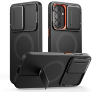 Удароустойчив кейс с MagSafe и капак на камерата за Samsung Galaxy A57 от Tech Protect Kevlar Aura - Black / Orange