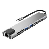 TECH-PROTECT HB09 HUB ADAPTER 8IN1 TYPE-C + USB-A3.0 + USB-C3.0 + HDMI 4K 60HZ + SD/TF + PD100W + RJ45 1000MB/S SPACE GREY