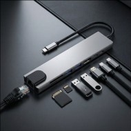 TECH-PROTECT HB09 HUB ADAPTER 8IN1 TYPE-C + USB-A3.0 + USB-C3.0 + HDMI 4K 60HZ + SD/TF + PD100W + RJ45 1000MB/S SPACE GREY